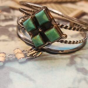 Vintage Sterling Silver Turquoise Cuff – 20 g  Southwestern Style